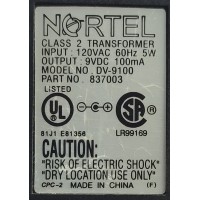 ADAPTADOR AC NORTEL / NUMERO DE PARTE DV-9100 / 837003 / 9VDC - 100MA	